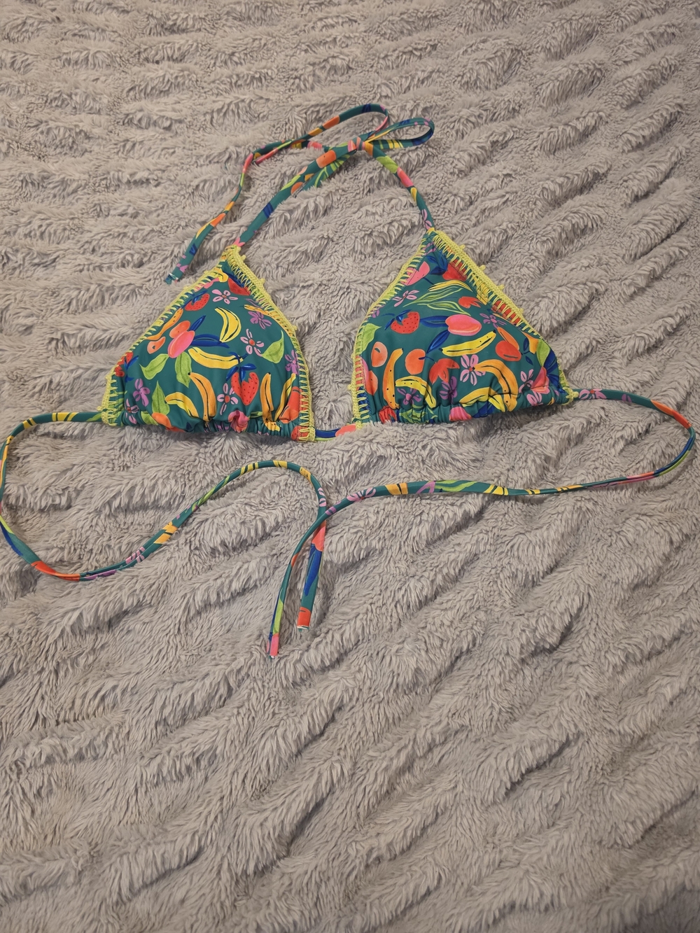 wild fable Teal Tropical Triangle Bikini Top with Yellow & Pink Accents